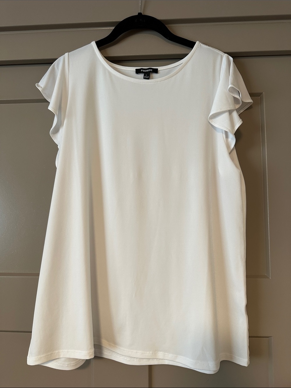 Stretchy White Flutter Sleeve Blouse